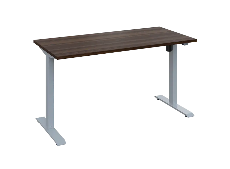 Flexi 27-14 výškově nastavitelný stůl, kovová podnož stříbrná, deska 25 mm, široký 1400 mm, ořech královský